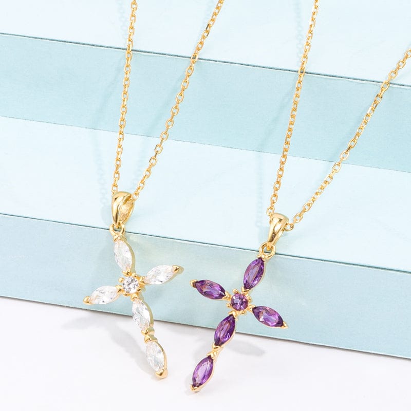 Auric Jewellers necklace Amethyst Cross Necklace in 925 Sterling Silver & 18K Gold Plated