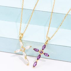 Auric Jewellers necklace Amethyst Cross Necklace in 925 Sterling Silver & 18K Gold Plated