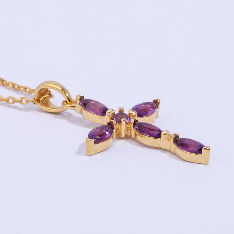 Auric Jewellers necklace Amethyst Cross Necklace in 925 Sterling Silver & 18K Gold Plated