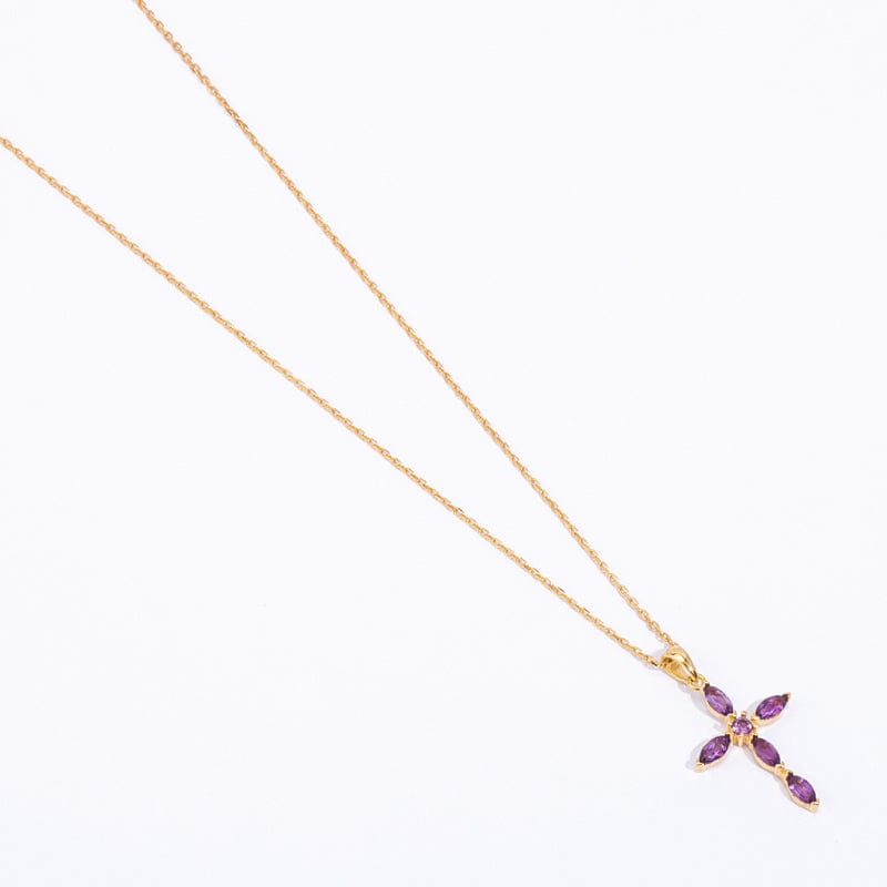 Auric Jewellers necklace Amethyst Cross Necklace in 925 Sterling Silver & 18K Gold Plated