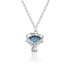 Silverbene necklace Blue Zircon Flower Bouquet Necklace in 925 Sterling Silver & Rhodium Plating