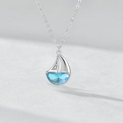 Silverbene necklace Blue Zircon Sailboat Necklace in 925 Sterling Silver & Rhodium Plating