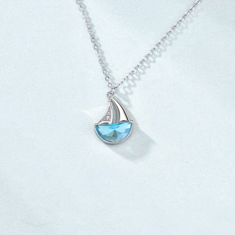 Silverbene necklace Blue Zircon Sailboat Necklace in 925 Sterling Silver & Rhodium Plating