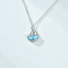 Silverbene necklace Blue Zircon Sailboat Necklace in 925 Sterling Silver & Rhodium Plating