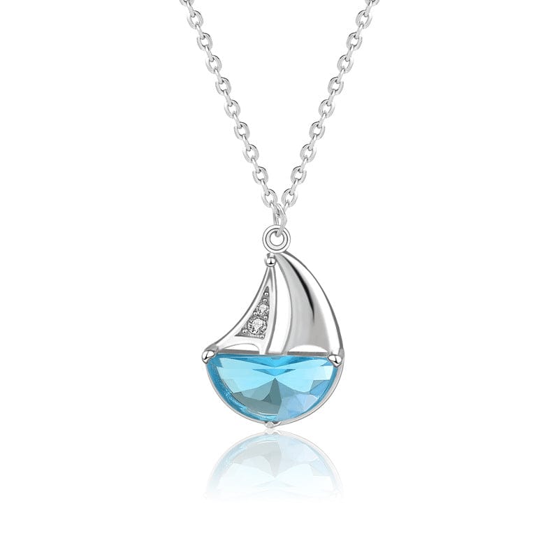 Silverbene necklace Blue Zircon Sailboat Necklace in 925 Sterling Silver & Rhodium Plating