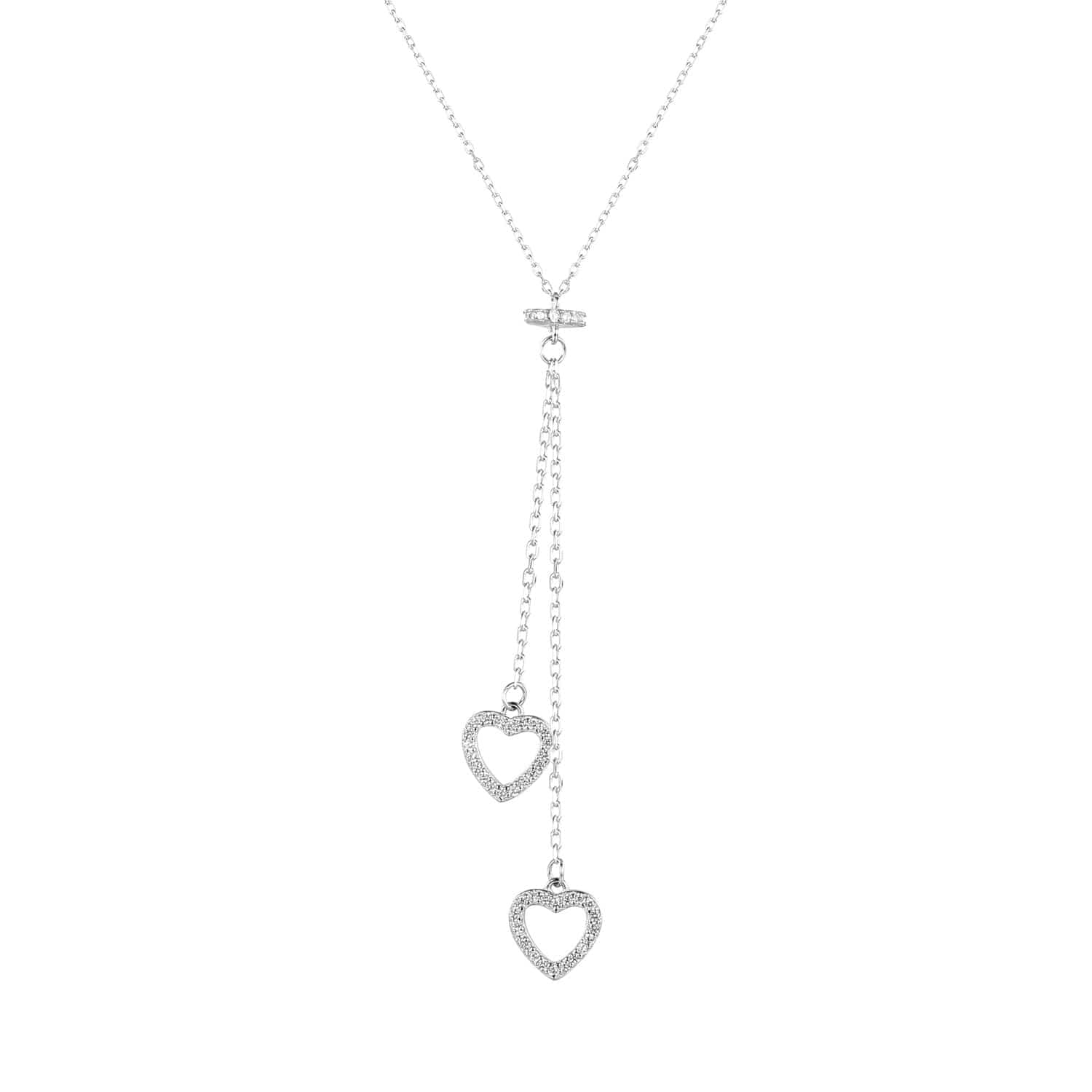 Auric Jewellers necklace Double Zircon Heart Chain Necklace in 925 Sterling Silver