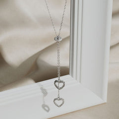 Auric Jewellers necklace Double Zircon Heart Chain Necklace in 925 Sterling Silver