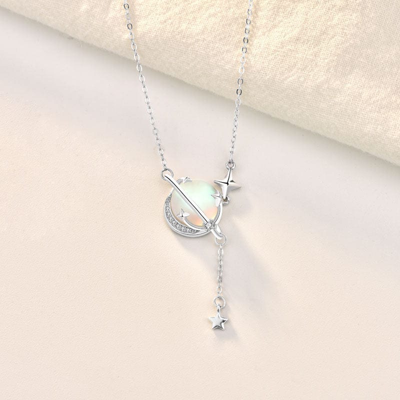 Silverbene necklace Moon & Stars Moonstone Necklace in 925 Sterling Silver & Rhodium Plating