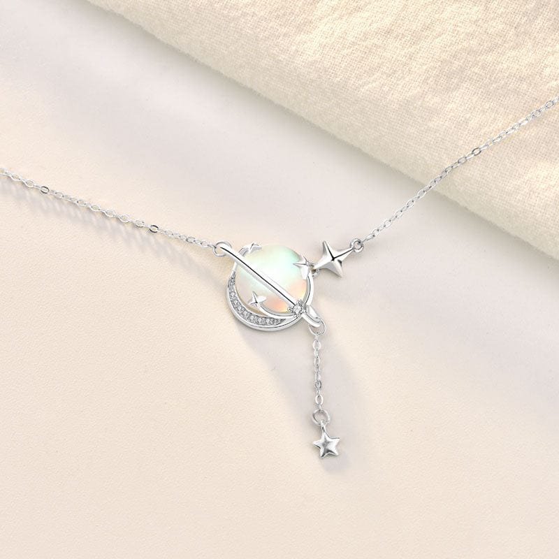 Silverbene necklace Moon & Stars Moonstone Necklace in 925 Sterling Silver & Rhodium Plating