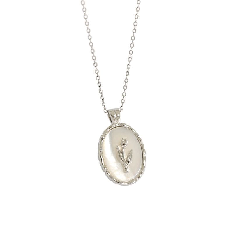 Silverbene necklace Rhodium Tulip Seashell Necklace in 925 Sterling Silver & 18k Gold Plating