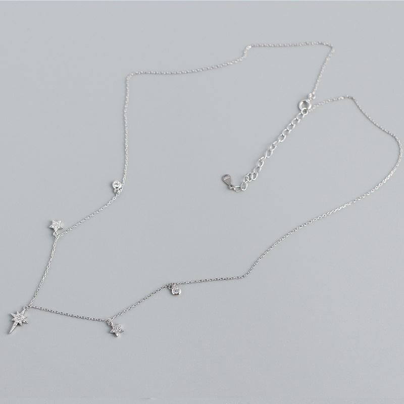 Silverbene necklace Rhodium Zircon Shining Stars Necklace in 925 Sterling Silver & 18k Gold Plating