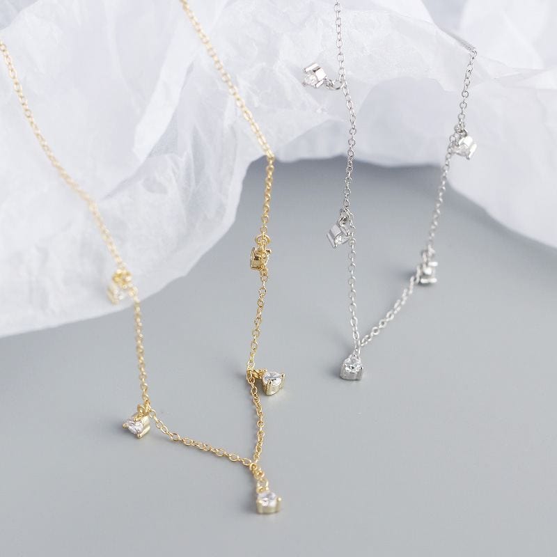 Silverbene necklace Round Cut Zircon Chain Necklace in 925 Sterling Silver & 18k Gold Plating