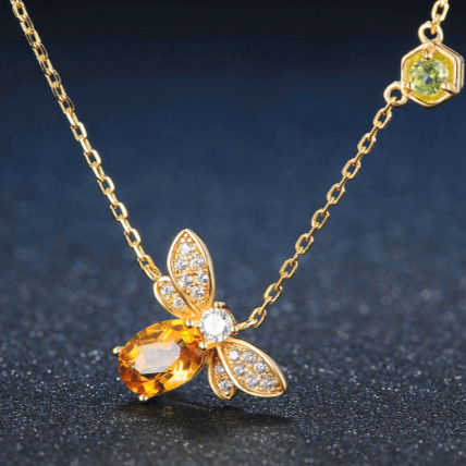 Auric Jewellers necklace Yellow Queen Bee Citrine Necklace in 925 Sterling Silver & 14k Gold Plating