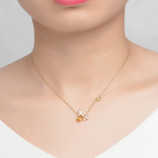 Auric Jewellers necklace Yellow Queen Bee Citrine Necklace in 925 Sterling Silver & 14k Gold Plating