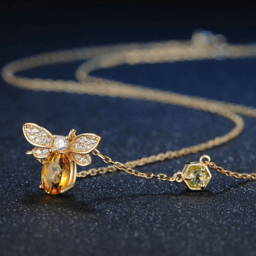 Auric Jewellers necklace Yellow Queen Bee Citrine Necklace in 925 Sterling Silver & 14k Gold Plating