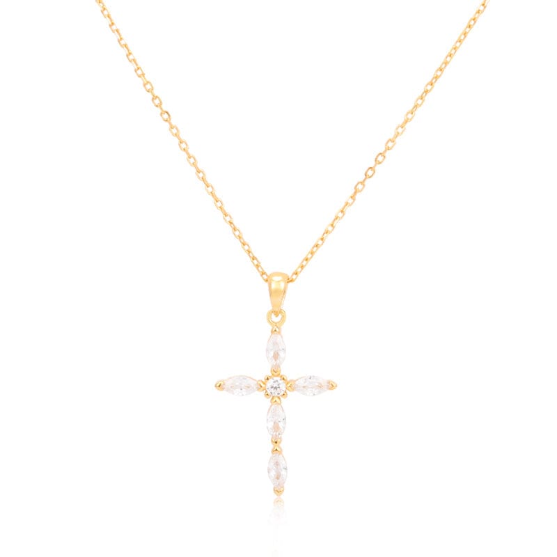 Auric Jewellers necklace Zircon Amethyst Cross Necklace in 925 Sterling Silver & 18K Gold Plated