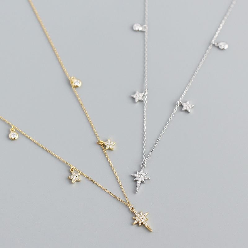 Silverbene necklace Zircon Shining Stars Necklace in 925 Sterling Silver & 18k Gold Plating