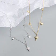 Silverbene necklace Zircon Shining Stars Necklace in 925 Sterling Silver & 18k Gold Plating