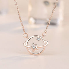 Silverbene necklace Zircon Star & Planet Necklace in 925 Sterling Silver Necklace & 18k Rose Gold Plating