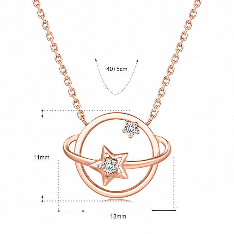 Silverbene necklace Zircon Star & Planet Necklace in 925 Sterling Silver Necklace & 18k Rose Gold Plating