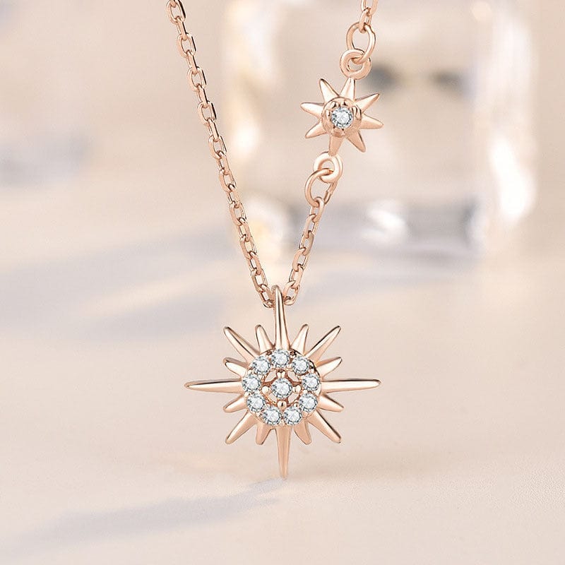 Silverbene necklace Zircon Sun Chain Necklace in 925 Sterling Silver & 18k Rose Gold Plating