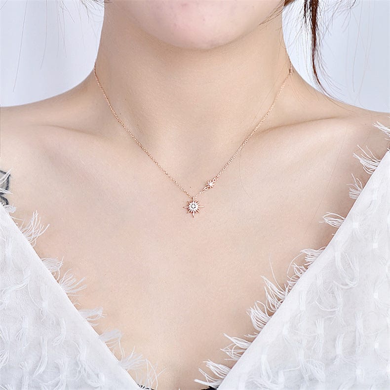 Silverbene necklace Zircon Sun Chain Necklace in 925 Sterling Silver & 18k Rose Gold Plating