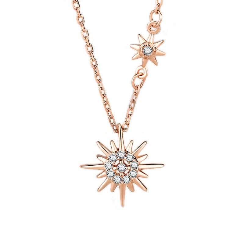 Silverbene necklace Zircon Sun Chain Necklace in 925 Sterling Silver & 18k Rose Gold Plating