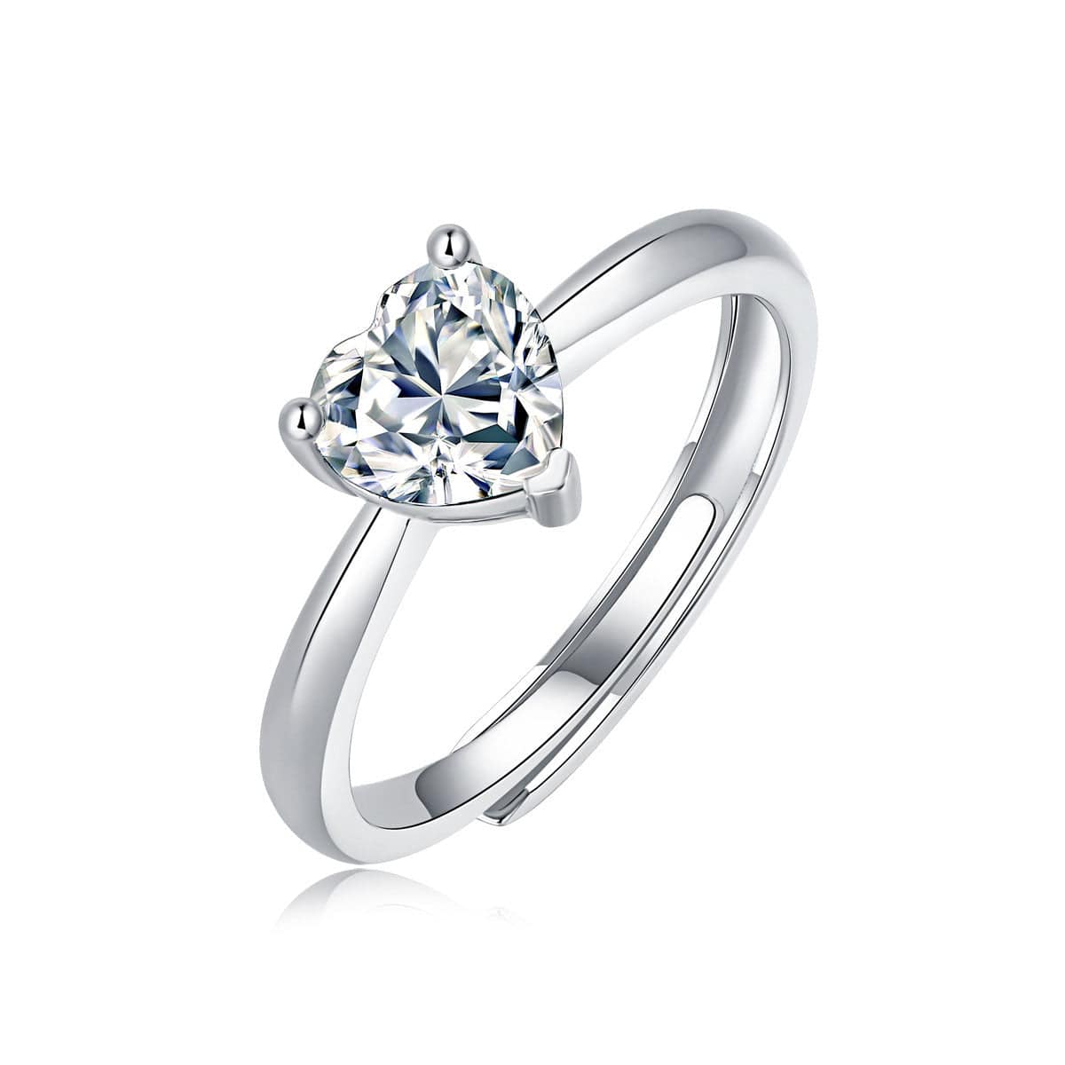 Silverbene Promise Moissanite CZ Heart 925 Sterling Silver Adjustable Ring