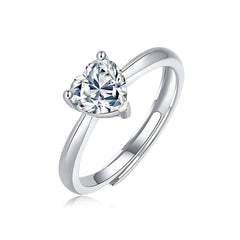 Silverbene Promise Moissanite CZ Heart 925 Sterling Silver Adjustable Ring