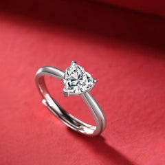 Silverbene Promise Moissanite CZ Heart 925 Sterling Silver Adjustable Ring