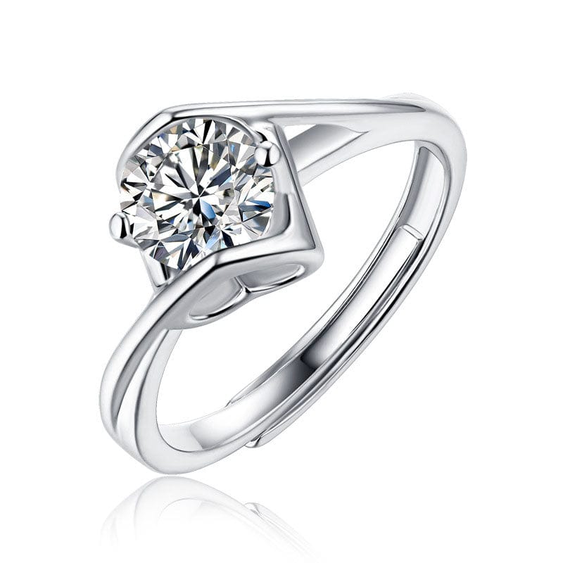 Silverbene Promise Twisted Moissanite CZ Geometry 925 Sterling Silver Adjustable Ring