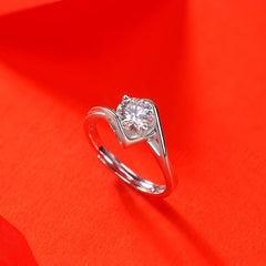 Silverbene Promise Twisted Moissanite CZ Geometry 925 Sterling Silver Adjustable Ring