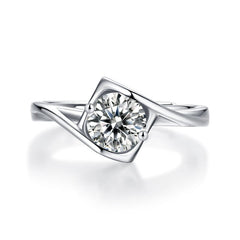 Silverbene Promise Twisted Moissanite CZ Geometry 925 Sterling Silver Adjustable Ring