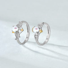 Silverbene Rhodium (A Pair) Modern Angels Devils Created Opal 925 Sterling Silver Adjustable Promise Ring