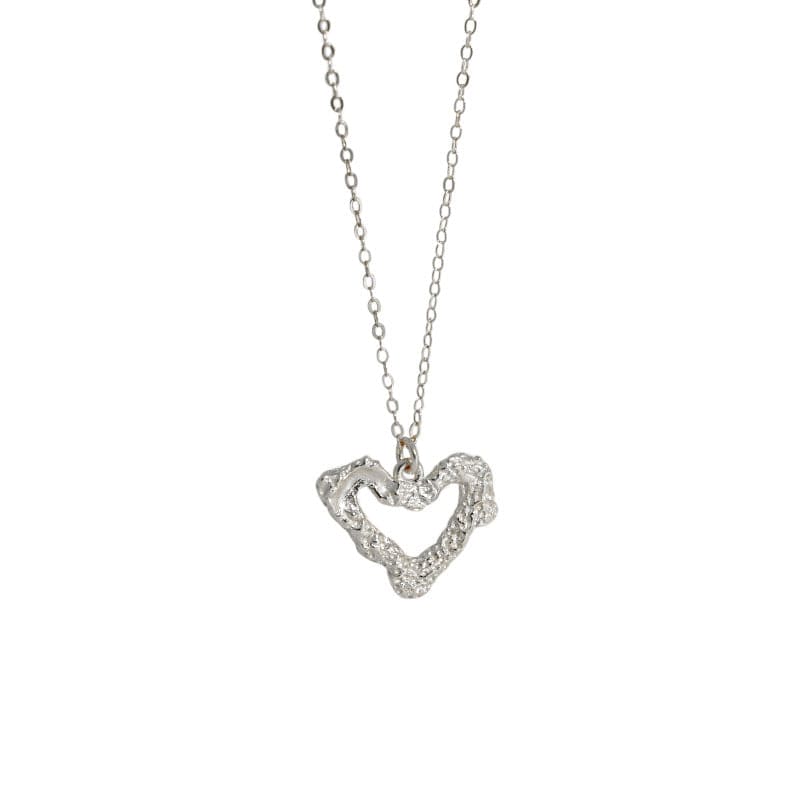 Silverbene Rhodium Anniversary Irregular Hollow Heart 925 Sterling Silver Necklace