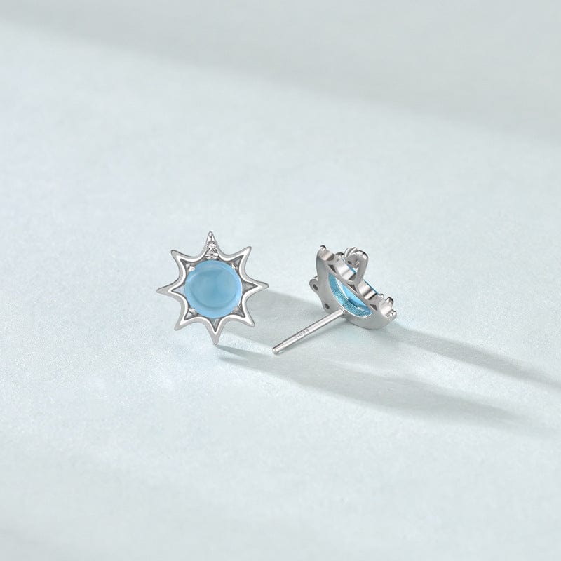 Silverbene Rhodium Asymmetry Blue CZ Sun Umbrella 925 Sterling Silver Stud Earrings