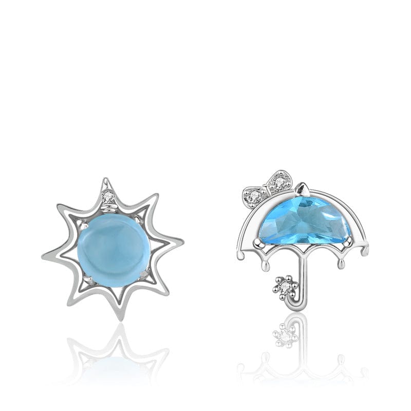 Silverbene Rhodium Asymmetry Blue CZ Sun Umbrella 925 Sterling Silver Stud Earrings