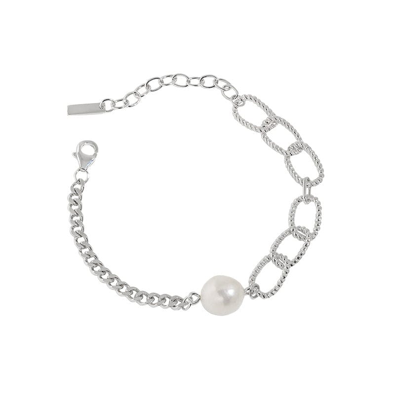 Silverbene Rhodium Asymmetry Chain Baroque Natural Pearl 925 Sterling Silver Bracelet