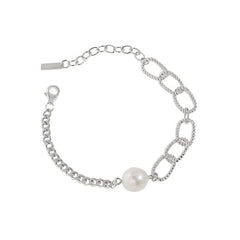 Silverbene Rhodium Asymmetry Chain Baroque Natural Pearl 925 Sterling Silver Bracelet