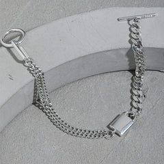 Silverbene Rhodium Asymmetry Curb Chain OT 925 Sterling Silver Bracelet