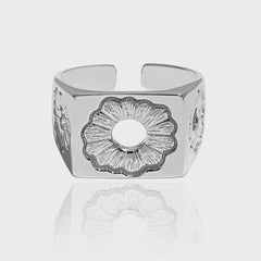 Rhodium Elegant Hollow Daisy Flower Geometry 925 Sterling Silver Adjustable Ring