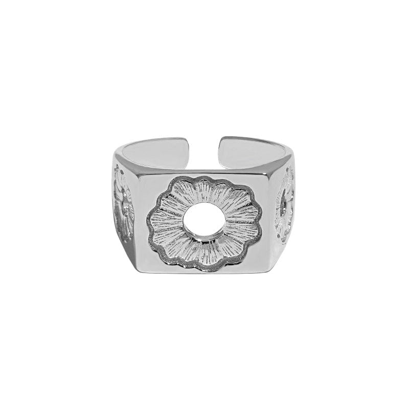 Rhodium Plated Daisy Flower Geometry 925 Sterling Silver Adjustable Ring