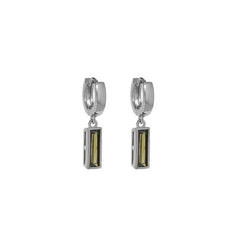 Silverbene Rhodium Elegant Green CZ Rectangle Geometry 925 Sterling Silver Dangling Earrings