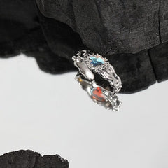 Silverbene Rhodium Fashion Irregular Created Moonstone River 925 Sterling Silver Adjustable Ring