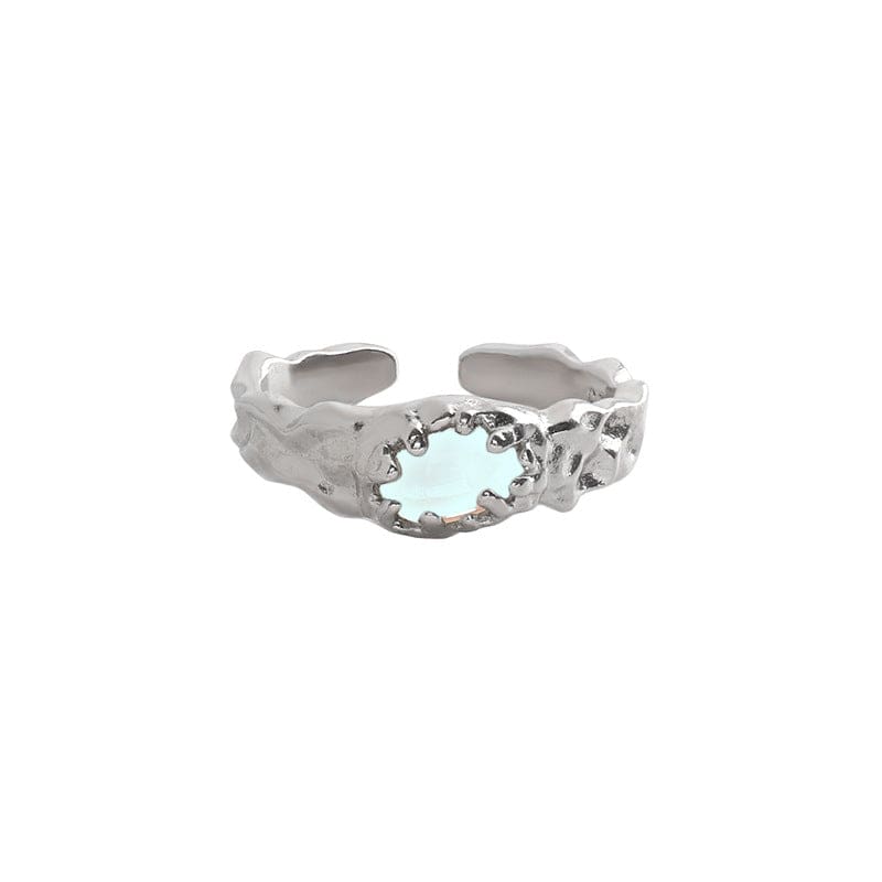 Silverbene Rhodium Fashion Irregular Created Moonstone River 925 Sterling Silver Adjustable Ring