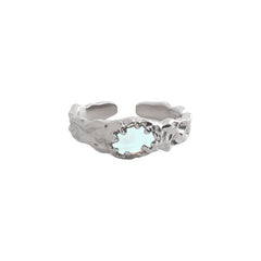 Silverbene Rhodium Fashion Irregular Created Moonstone River 925 Sterling Silver Adjustable Ring