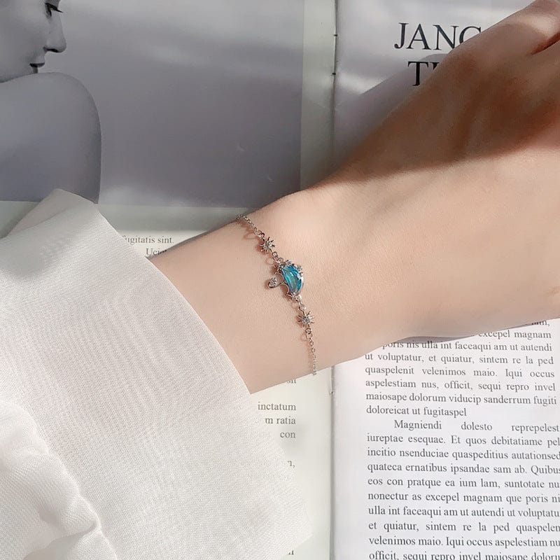 Silverbene Rhodium Girl Blue CZ Umbrella 925 Sterling Silver Bracelet