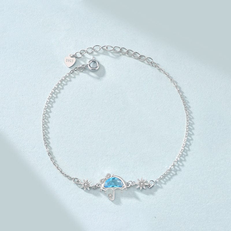 Silverbene Rhodium Girl Blue CZ Umbrella 925 Sterling Silver Bracelet