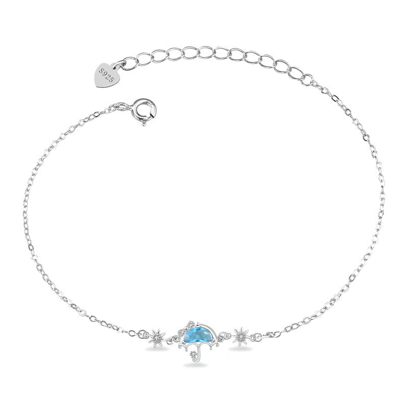 Silverbene Rhodium Girl Blue CZ Umbrella 925 Sterling Silver Bracelet