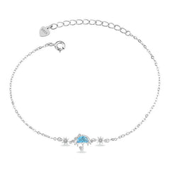 Silverbene Rhodium Girl Blue CZ Umbrella 925 Sterling Silver Bracelet